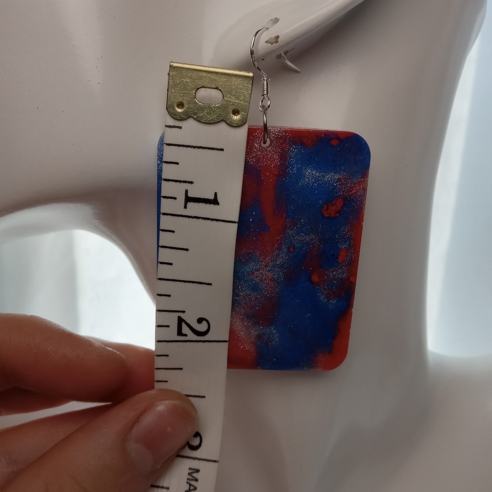 Red and Blue Square Earrings - Picture 6 of 6